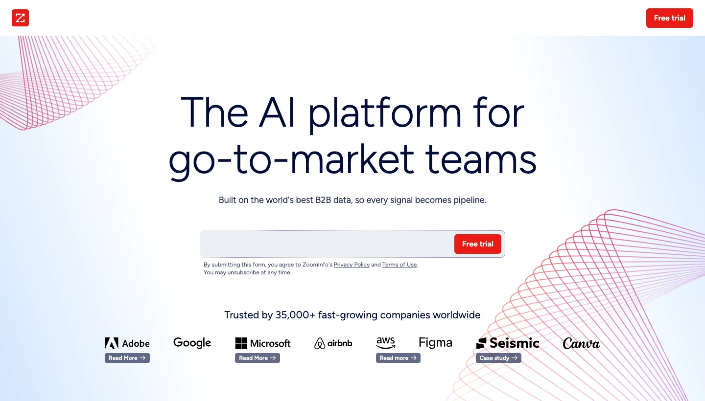 ZoomInfo homepage: B2B data platform for contact data, intent signals, and sales intelligence