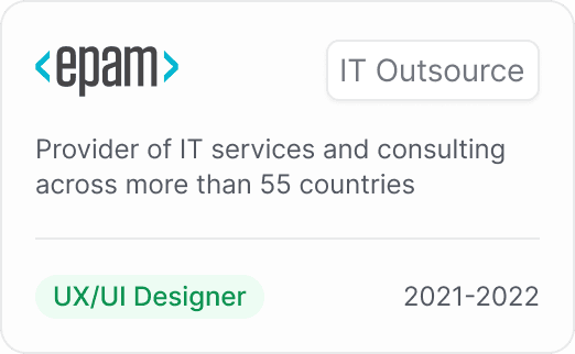 A professional experience card for EPAM