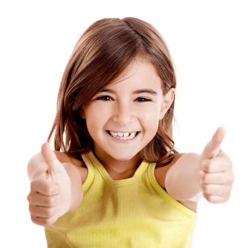 girl smiling doing thumbs up