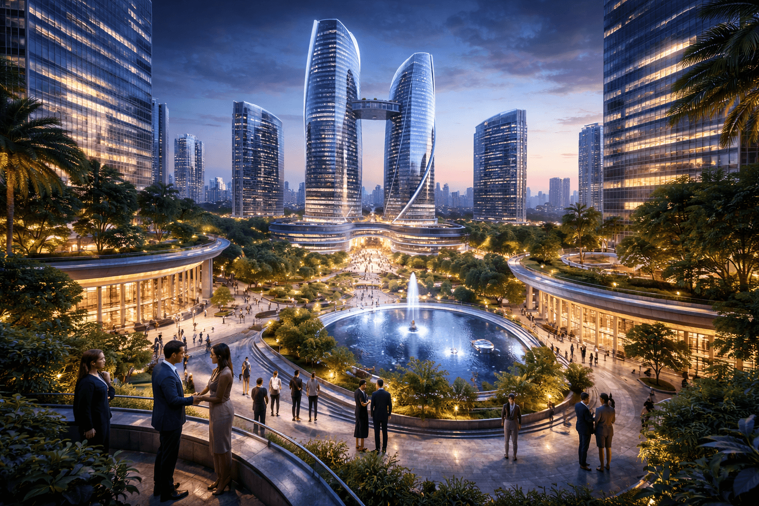 Geometric golden lines on blue background for premium office spaces in Sector 76