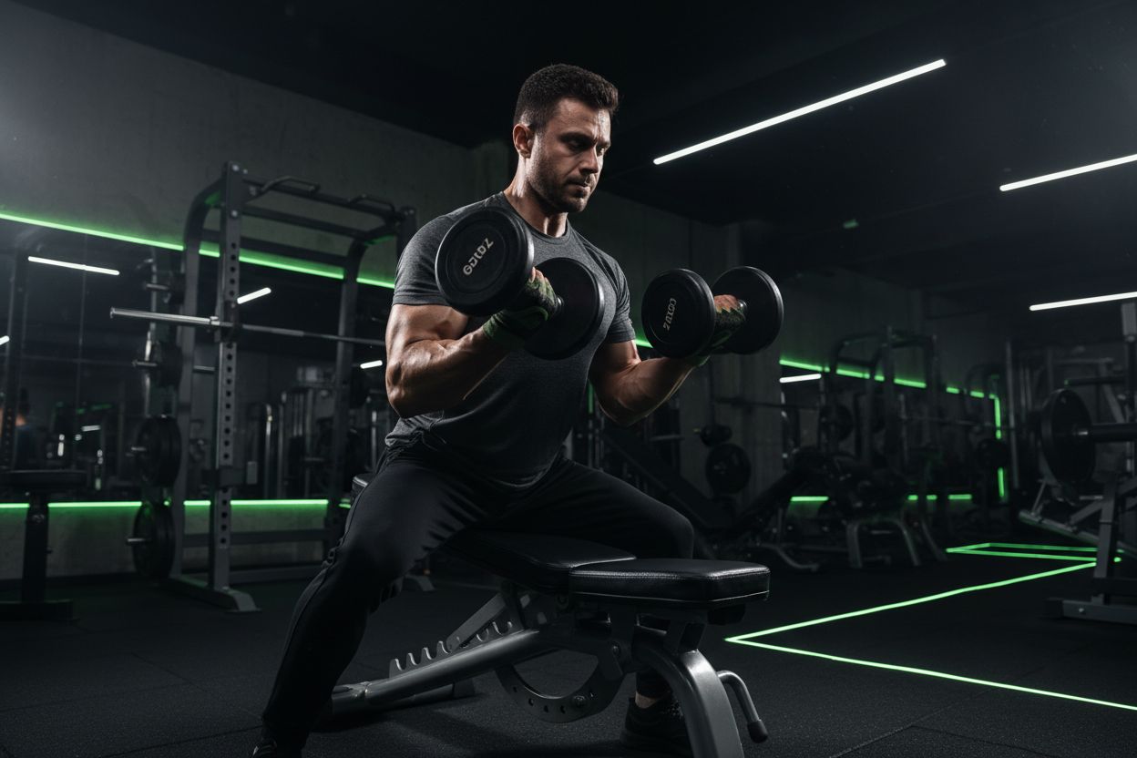 Person performing incline dumbbell curls