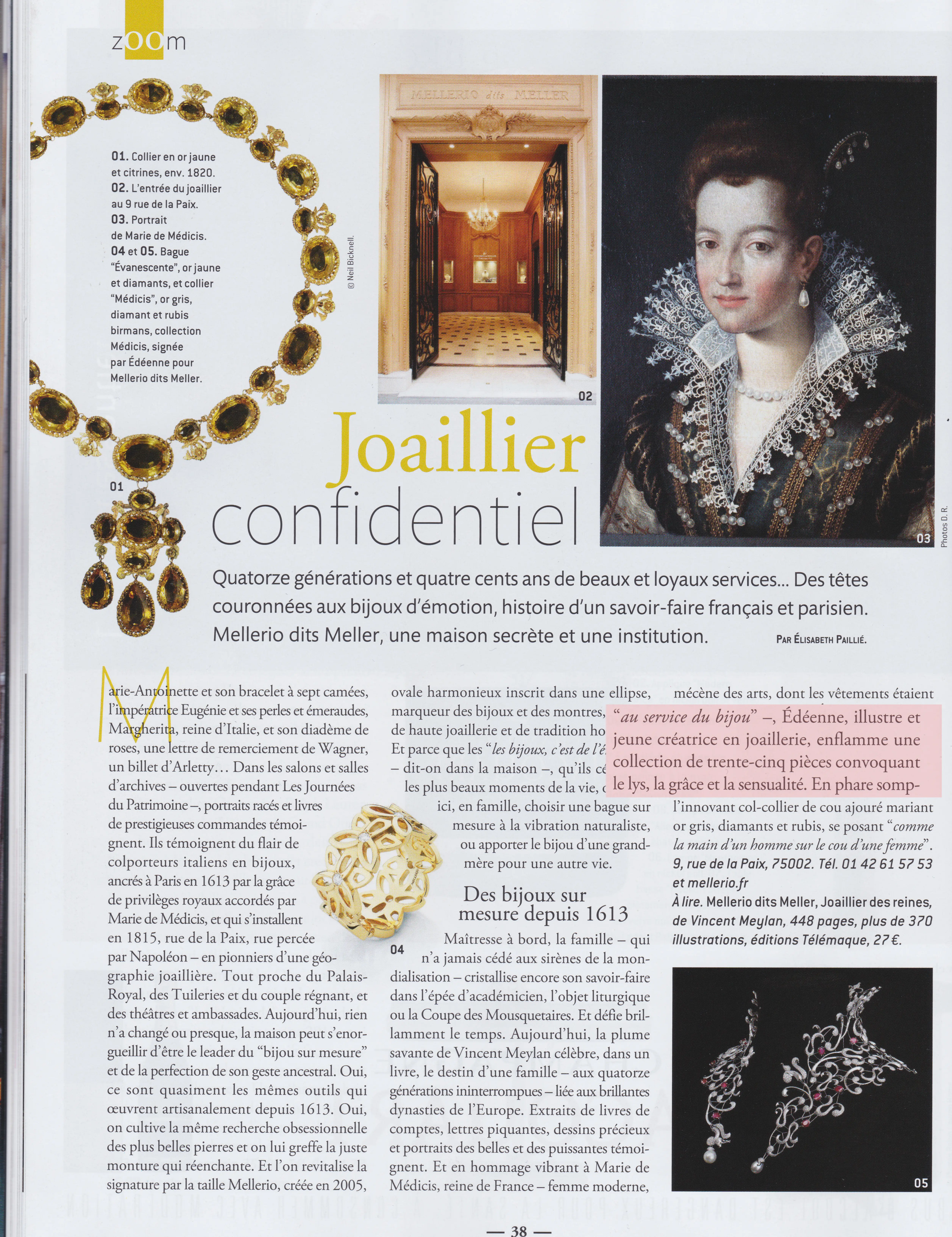 Article Côté Paris 2013 sur la collaboration Maison Édéenne pour Mellerio