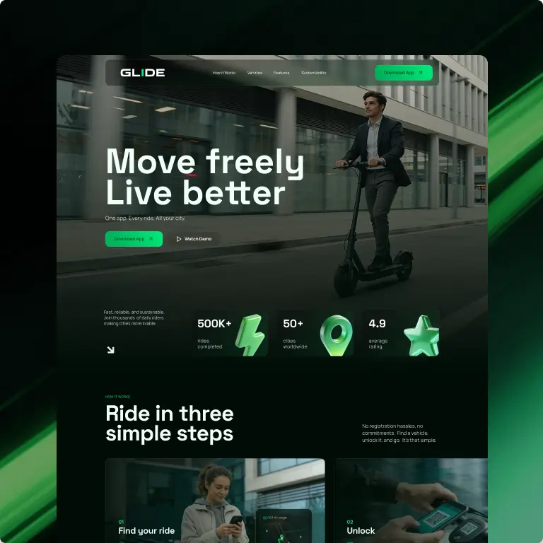 Website UI/UX Design Tech Startup Mobility