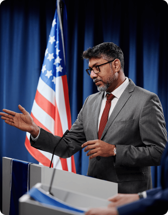 Candidate speaking at a podium