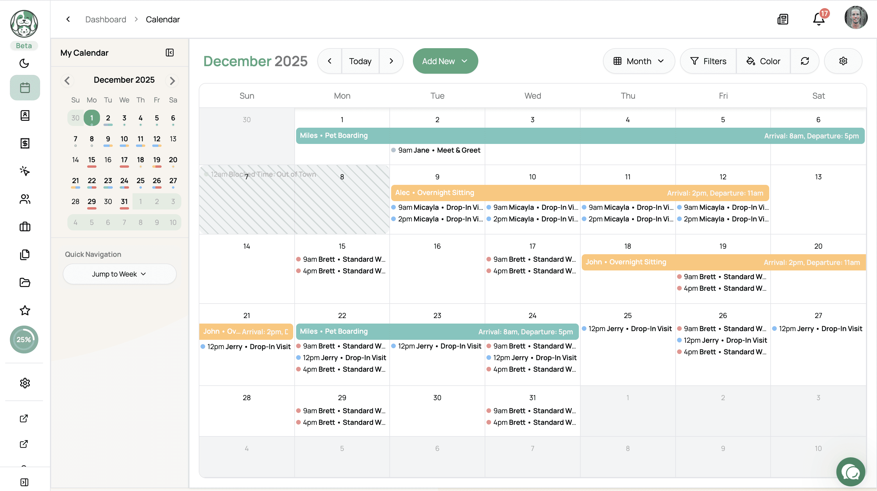 Showcase of Scritches scheduling calendar