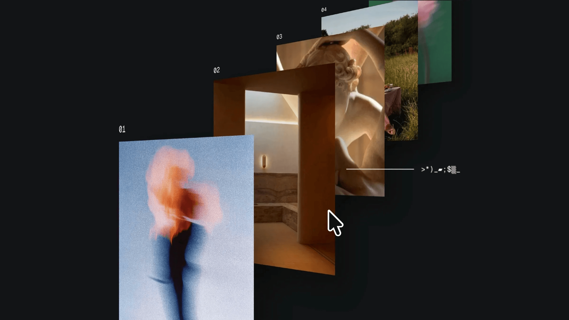 Interactive parallax image stack gallery with cursor