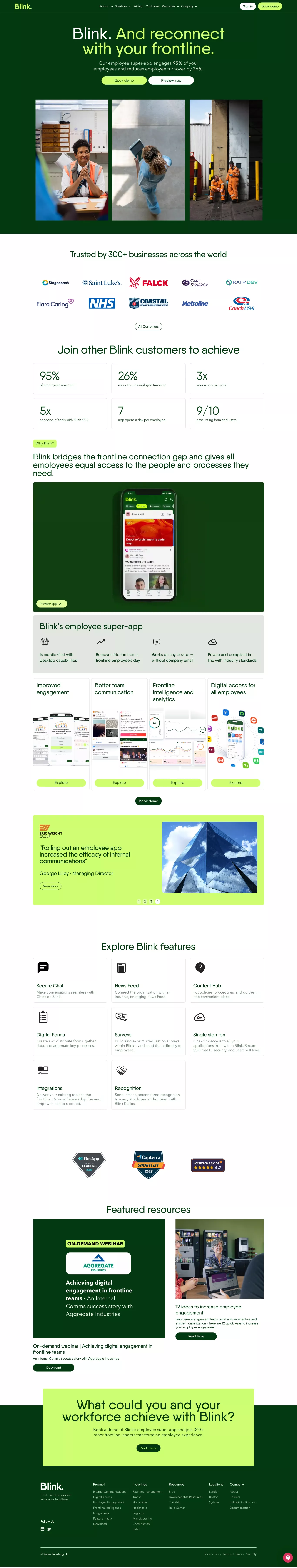 Blink - The Employee Experience App for landing page screenshot showcasing HR and Tech design