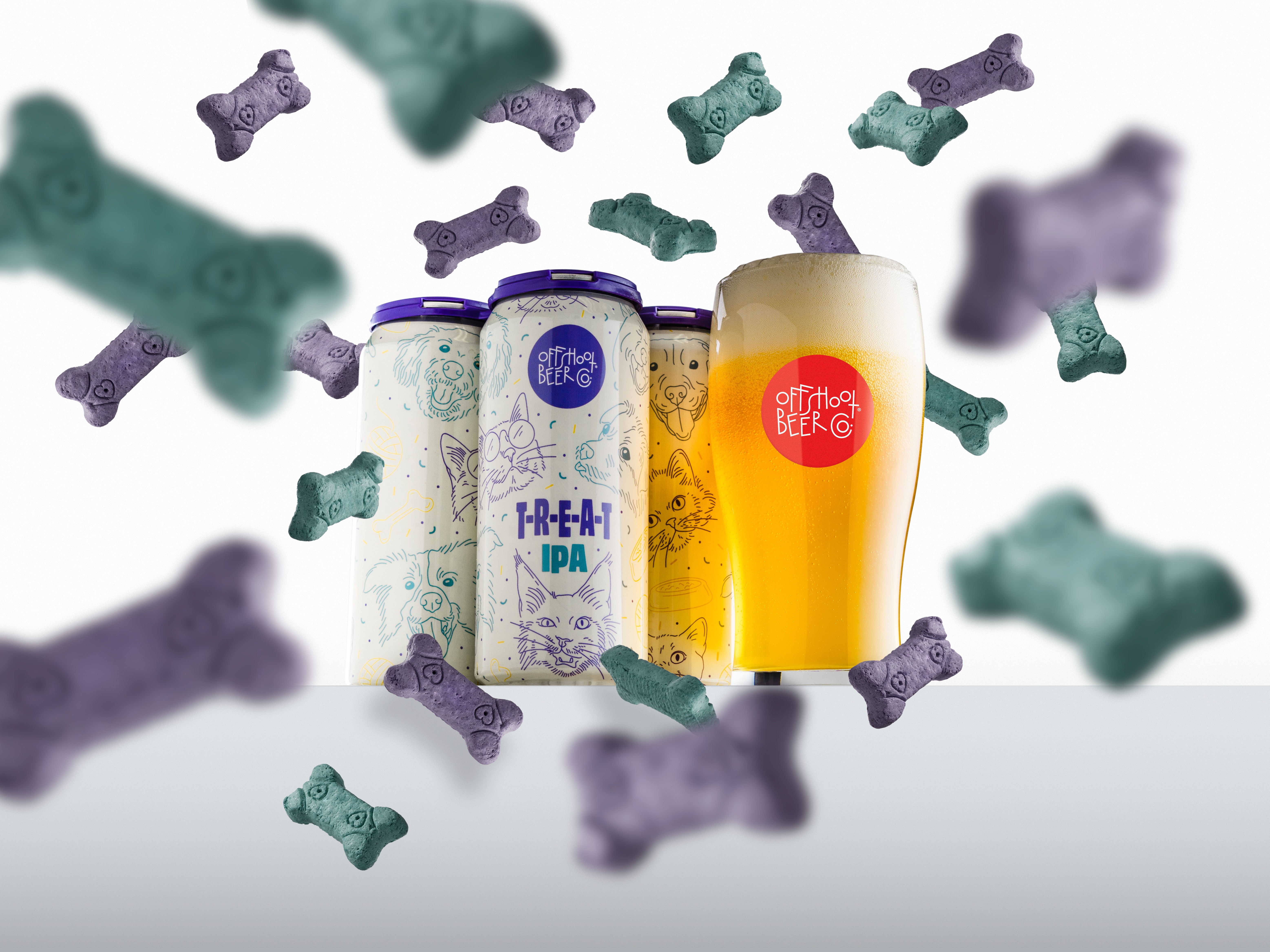 Offshoot Beer Co. hazy IPA can with dog illustrations
