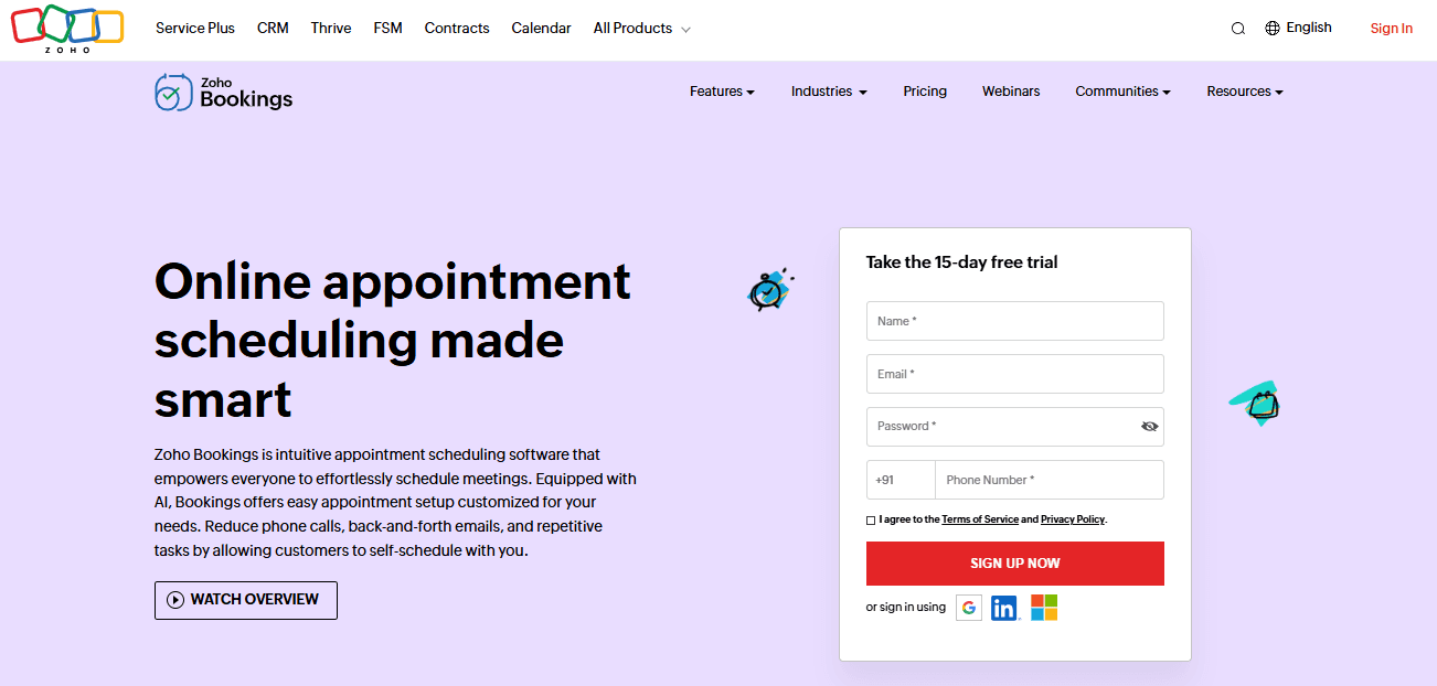 Screenshot of Zoho Bookings homepage