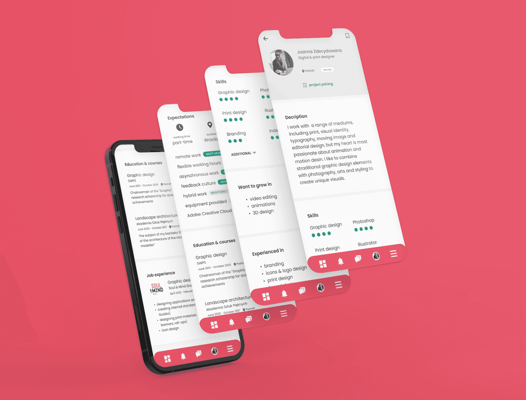 mobile screens from first iteration