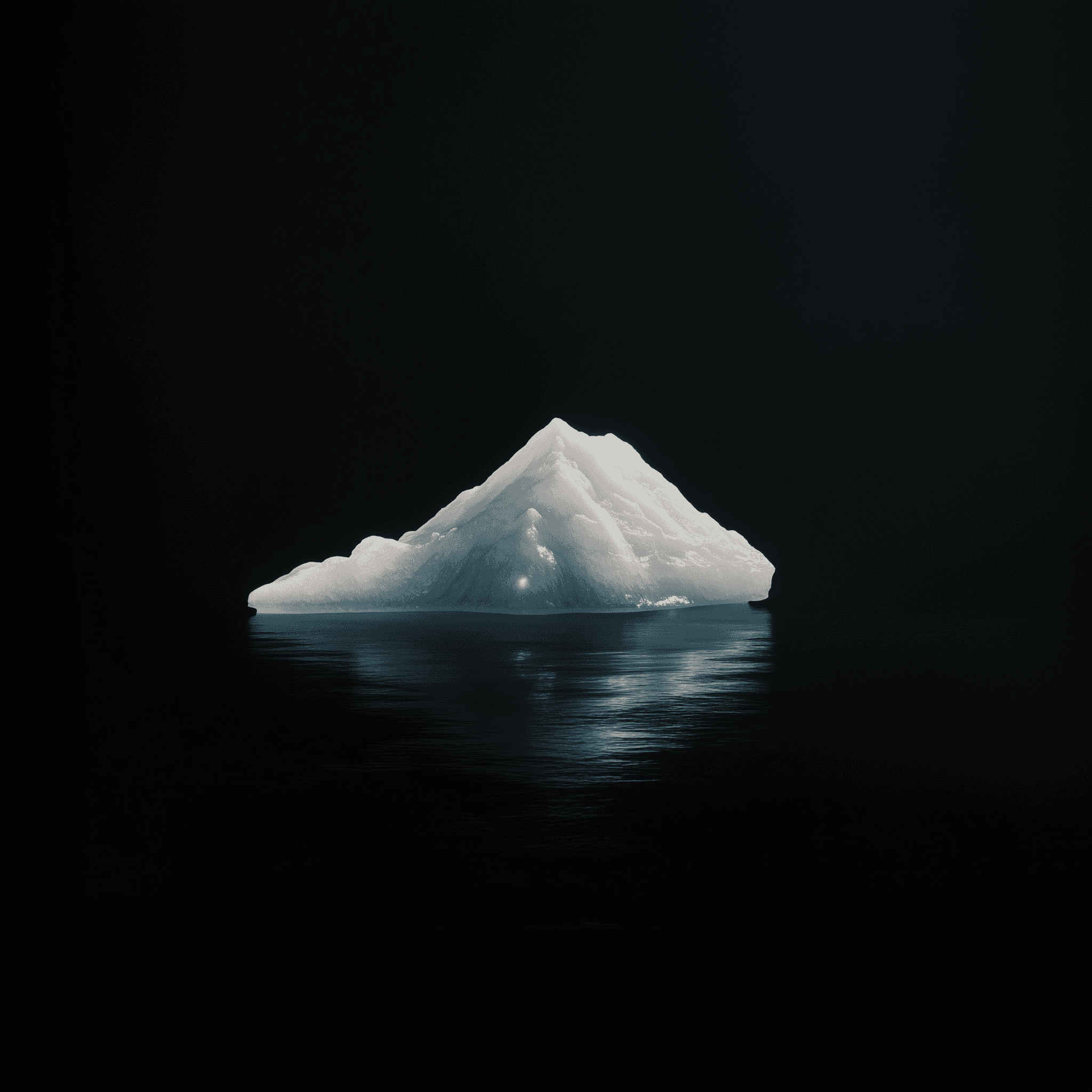 Lightpink iceberg floating with small reflection, against a dark background, captured using a Hasselblad H6D-400c Multi-Shot camera.,