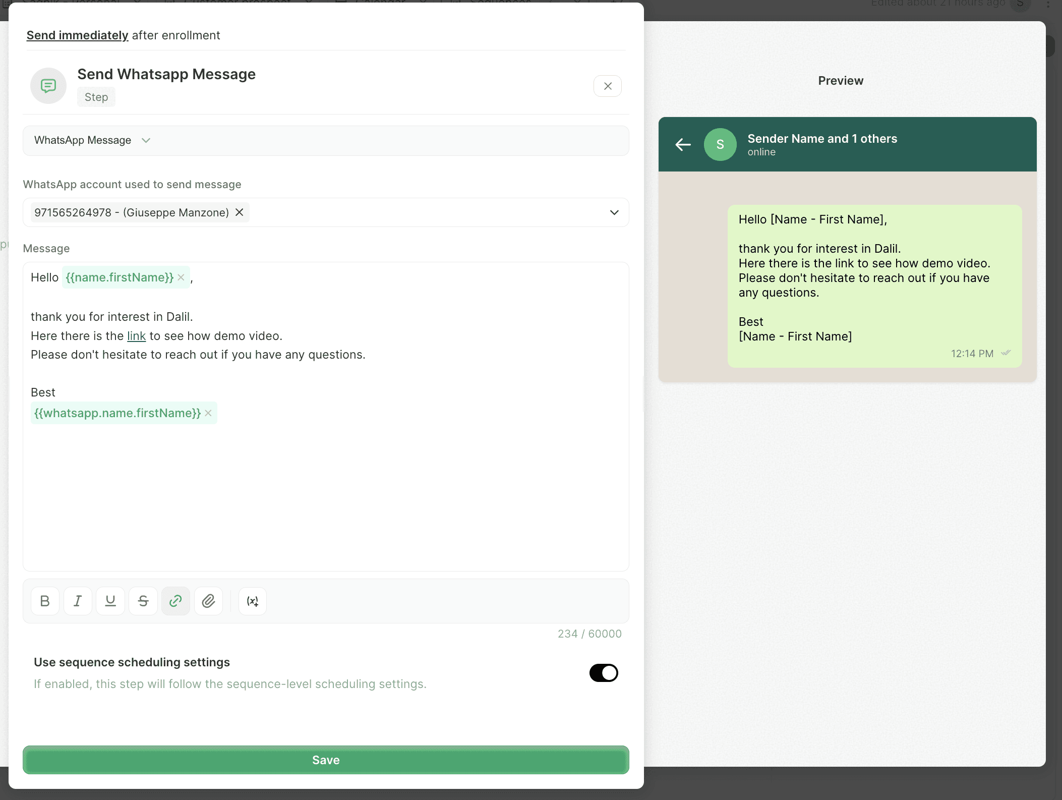 Dalil AI sends whatsapp sequences to perform cold outreach or to directly talk with customers