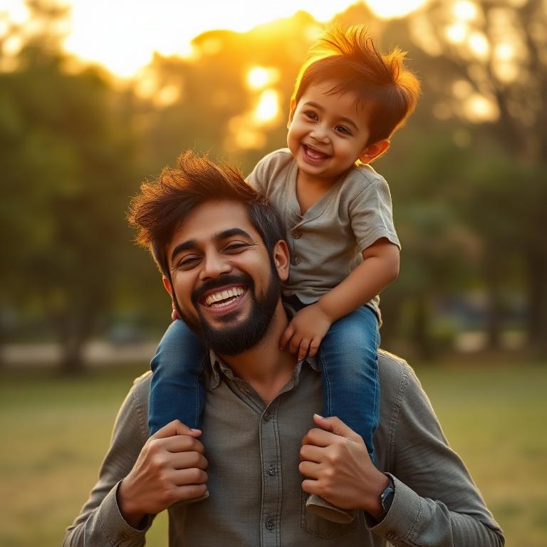 Father and child laughing together