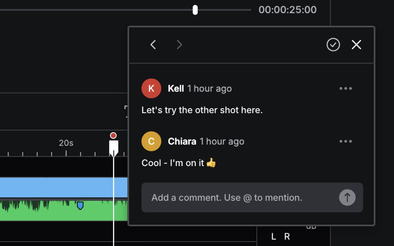 A timeline comment in elevate.io