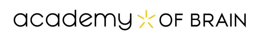 Academy of Brain logo with black text and a yellow starburst design in the center.