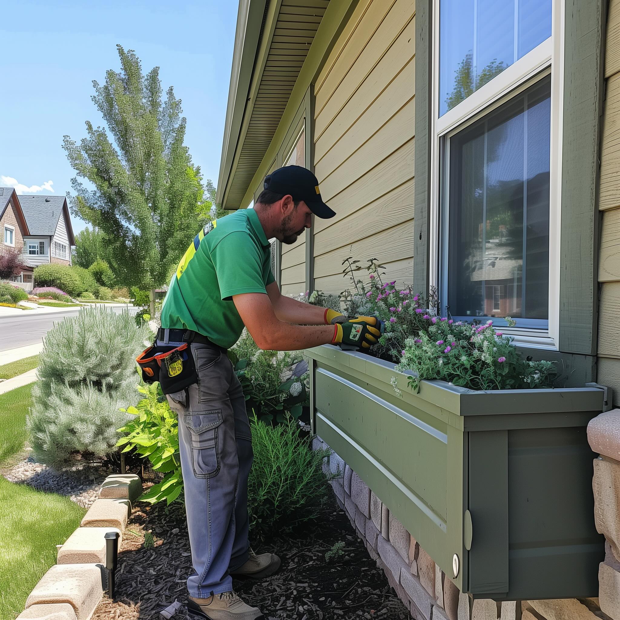 professional garden service company is providing window box planters and landscape design services