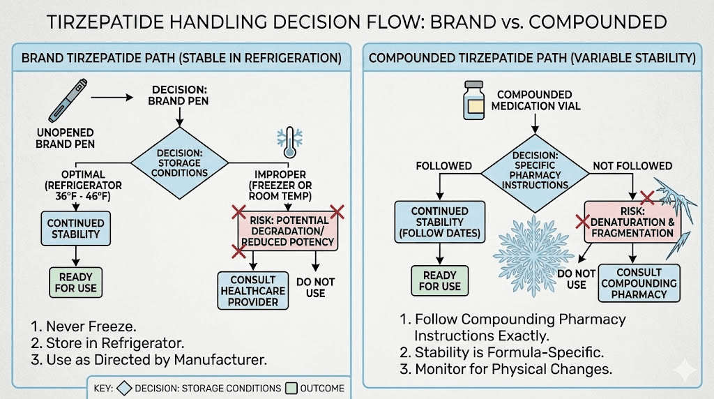 Tirzepatide freezing decision guide for brand versus compounded formulations