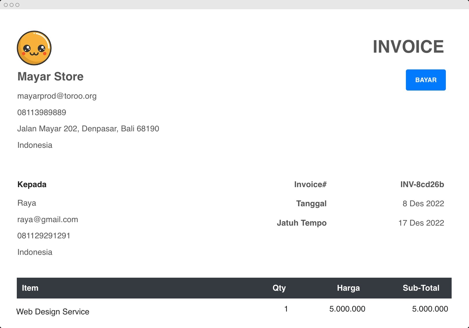 halaman invoice mayar