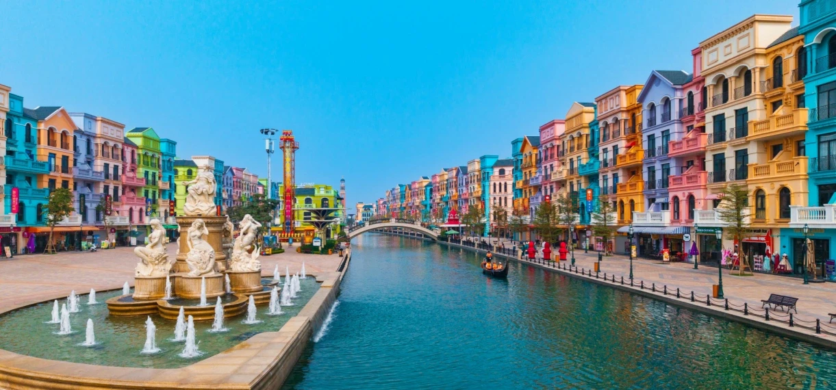 Colorful canal town architecture