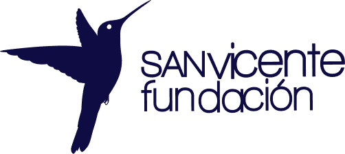 Logo San Vicente Fundacion silueta de colibri azul oscuro