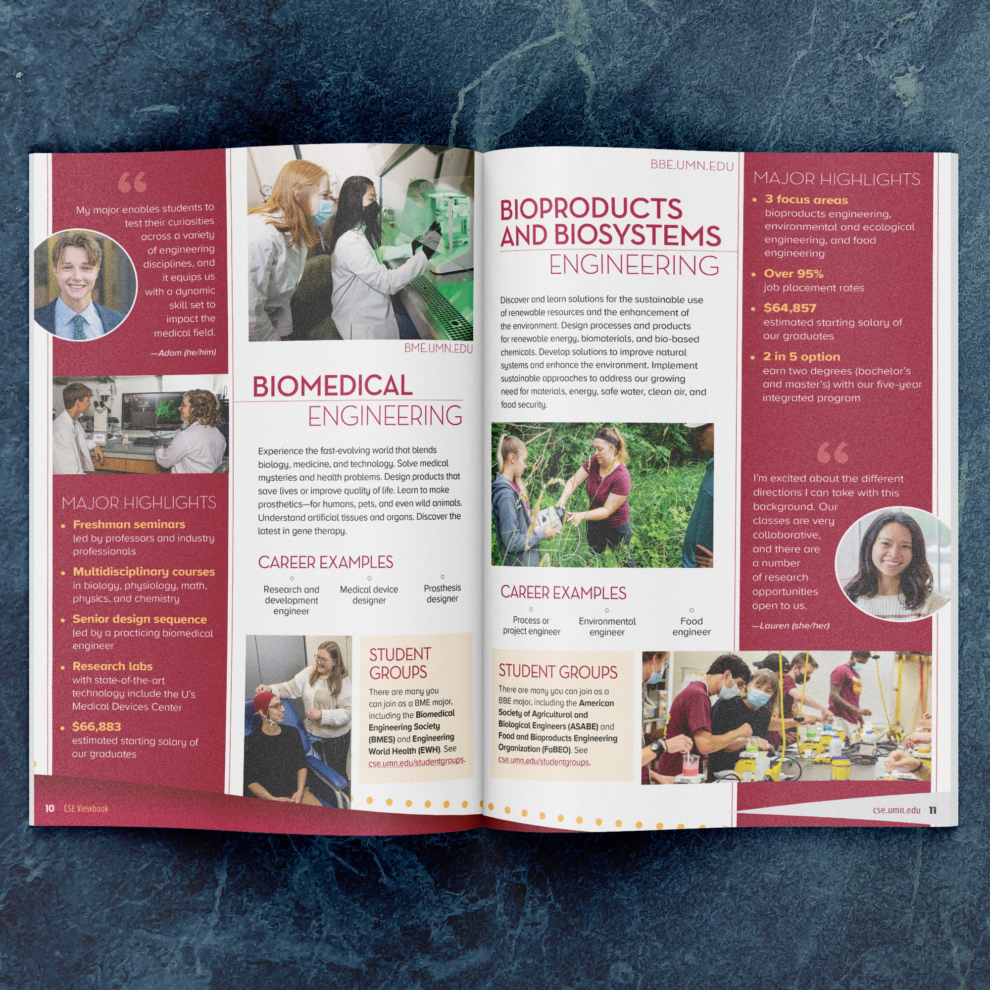 Booklet spread for Biomedical Engineering and Bioproducts and Biosystems Engineering