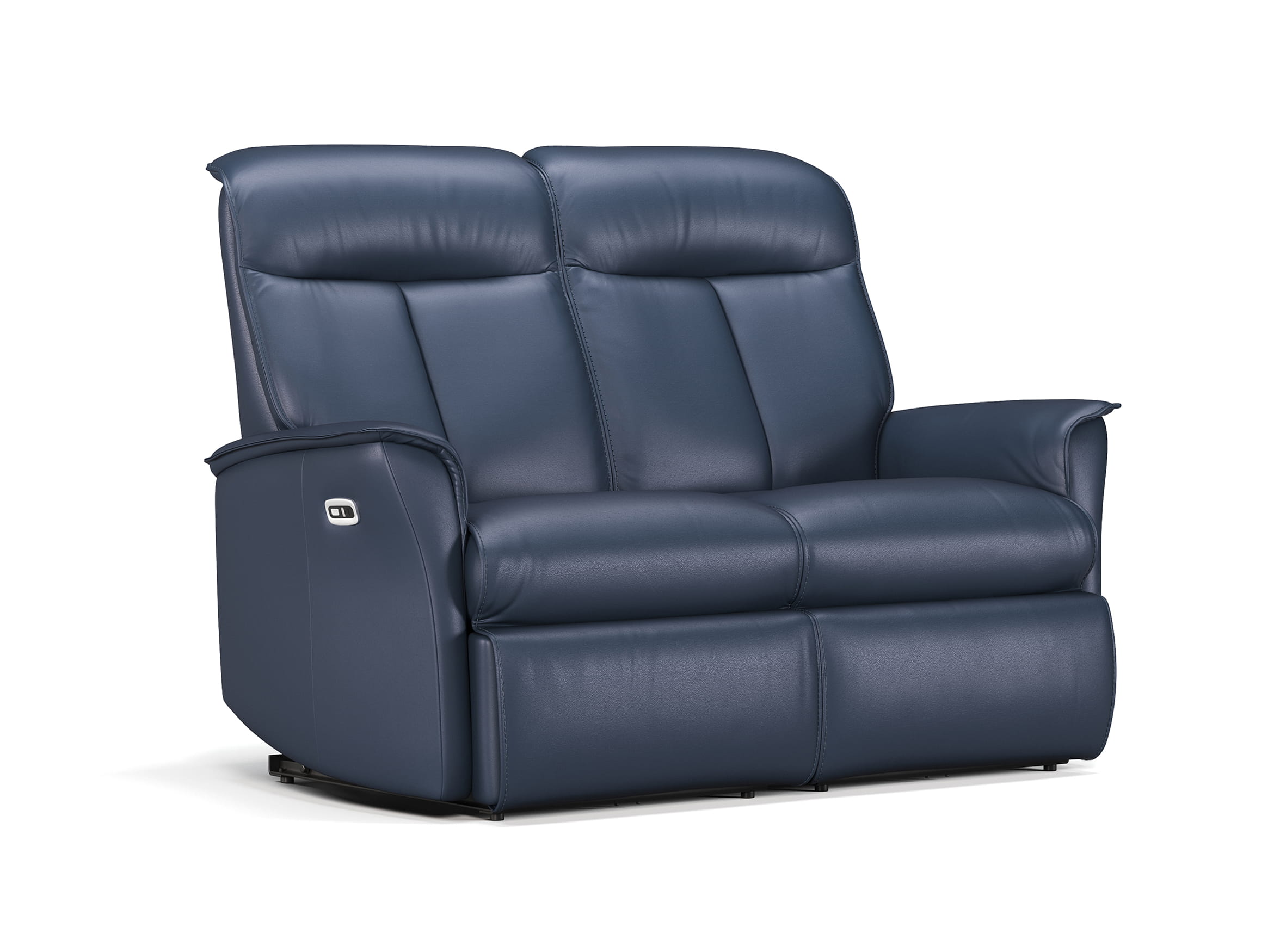 3D render of blue leather recliner sofa with padded seating and ergonomic design