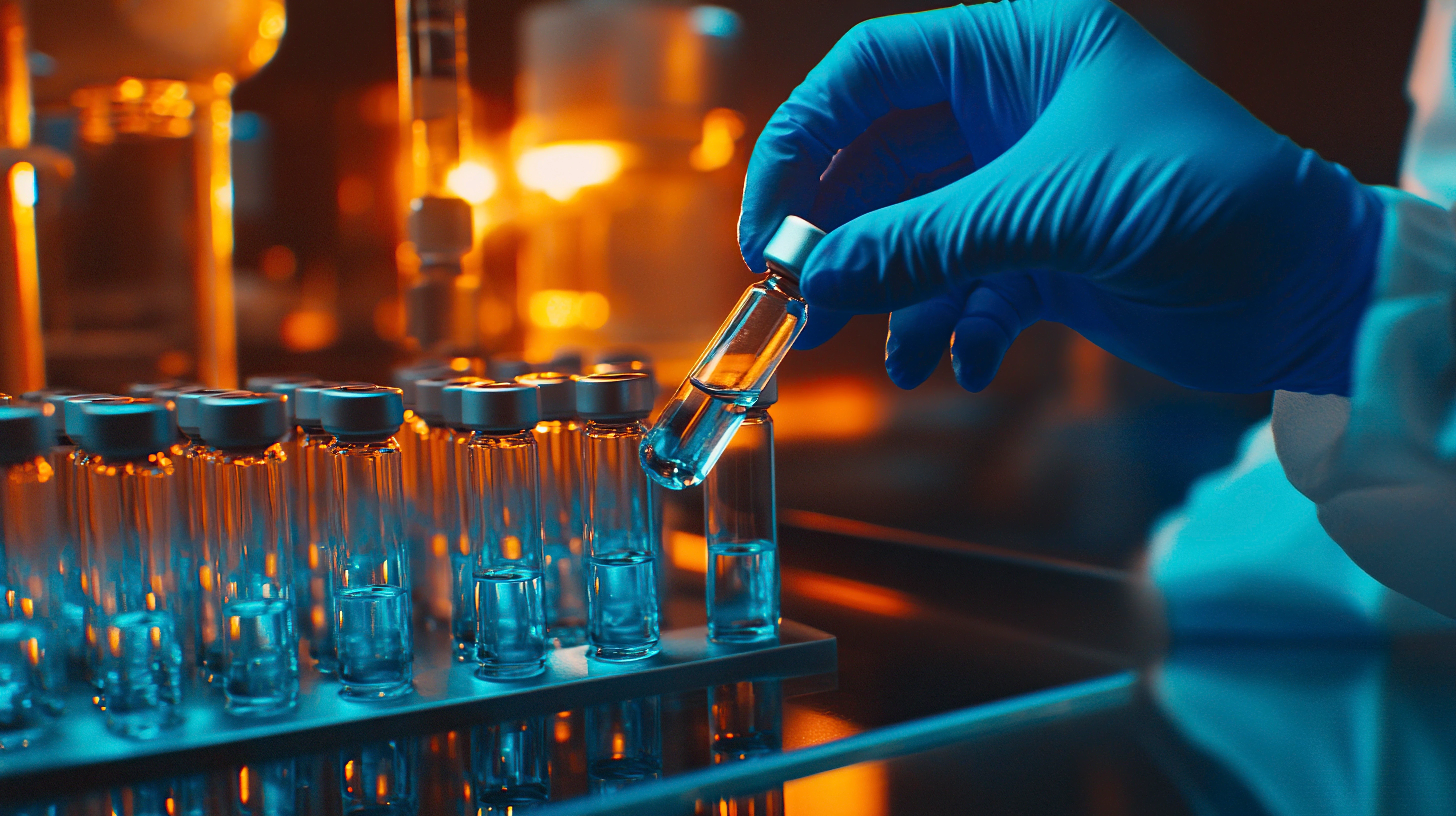 Lab technician kept a small chemical bottle in a stand