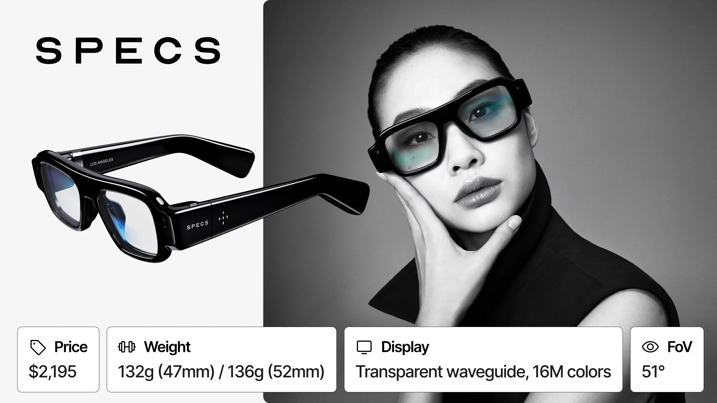  Snap Spectacles 5th Generation AR glasses product overview: price $1,188, weight 226g, binocular waveguide display, 4 cameras (2x RGB + 2x IR), 46-degree field of view