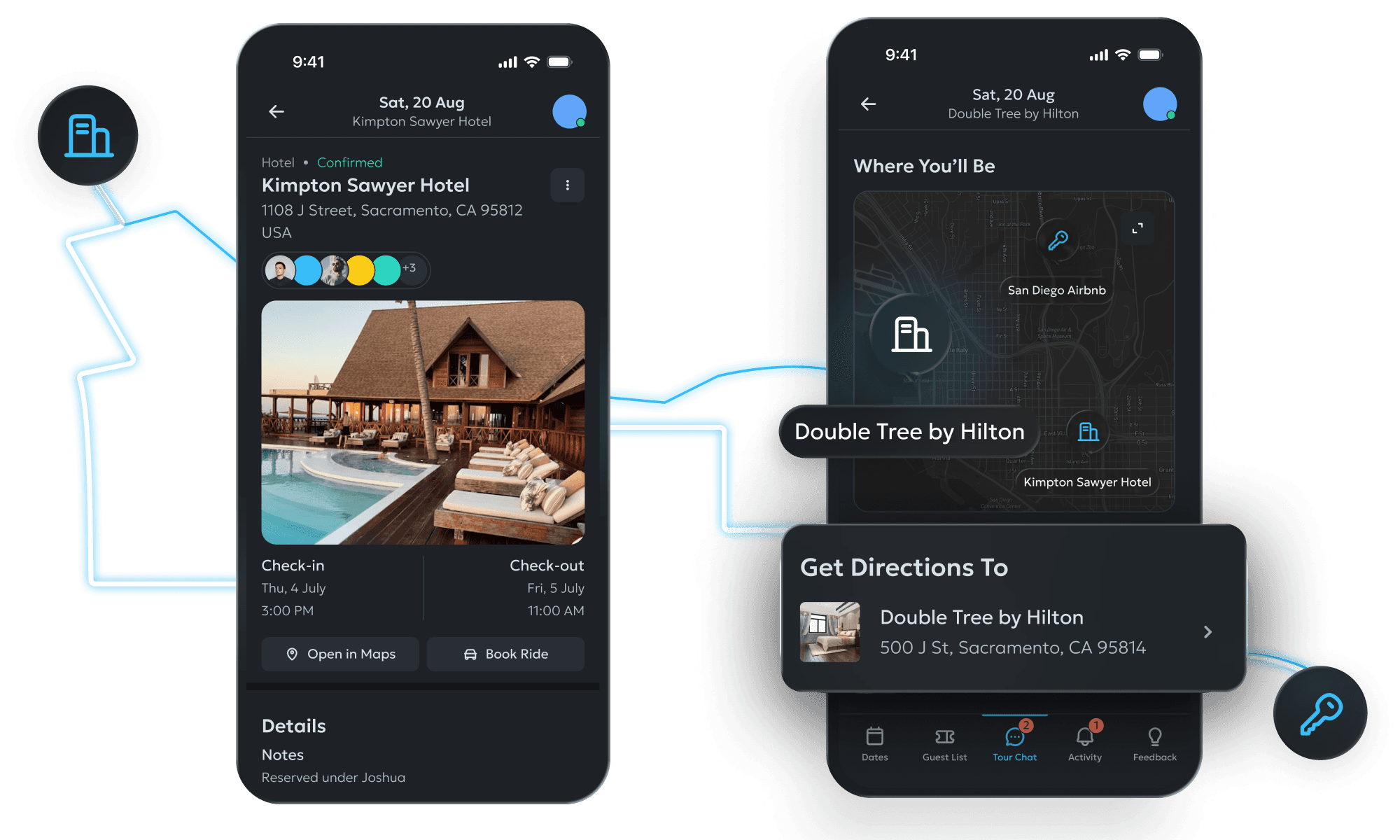 The DaySync tour management web app, showing the detailed 