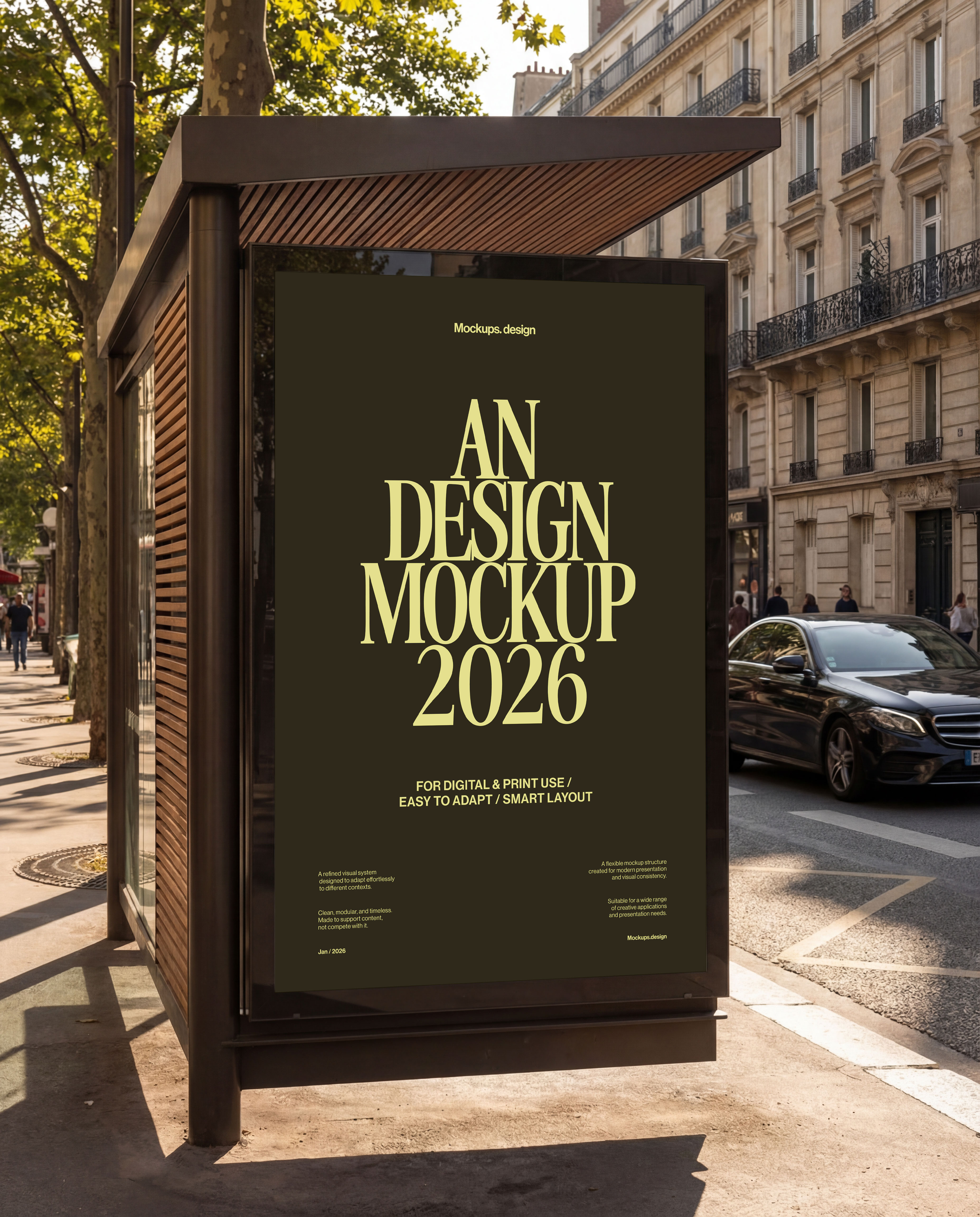 Citylight poster mockup in urban environment, realistic presentation