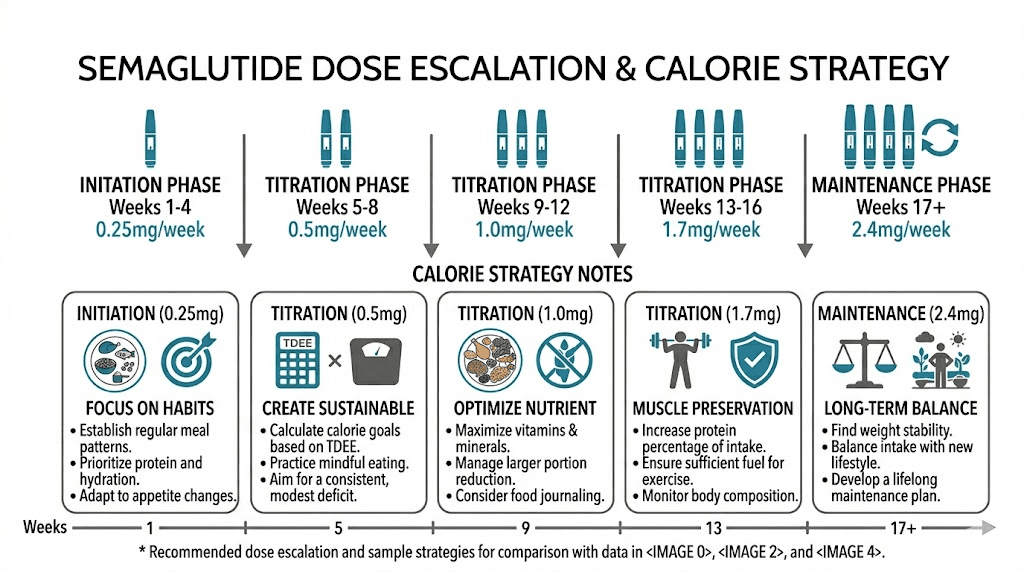 Semaglutide calorie strategy by dose escalation phase