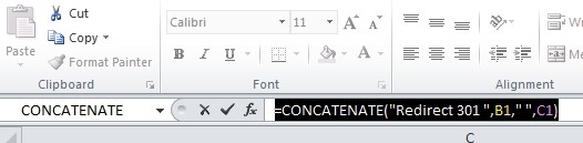 Concatenate function example in Excel