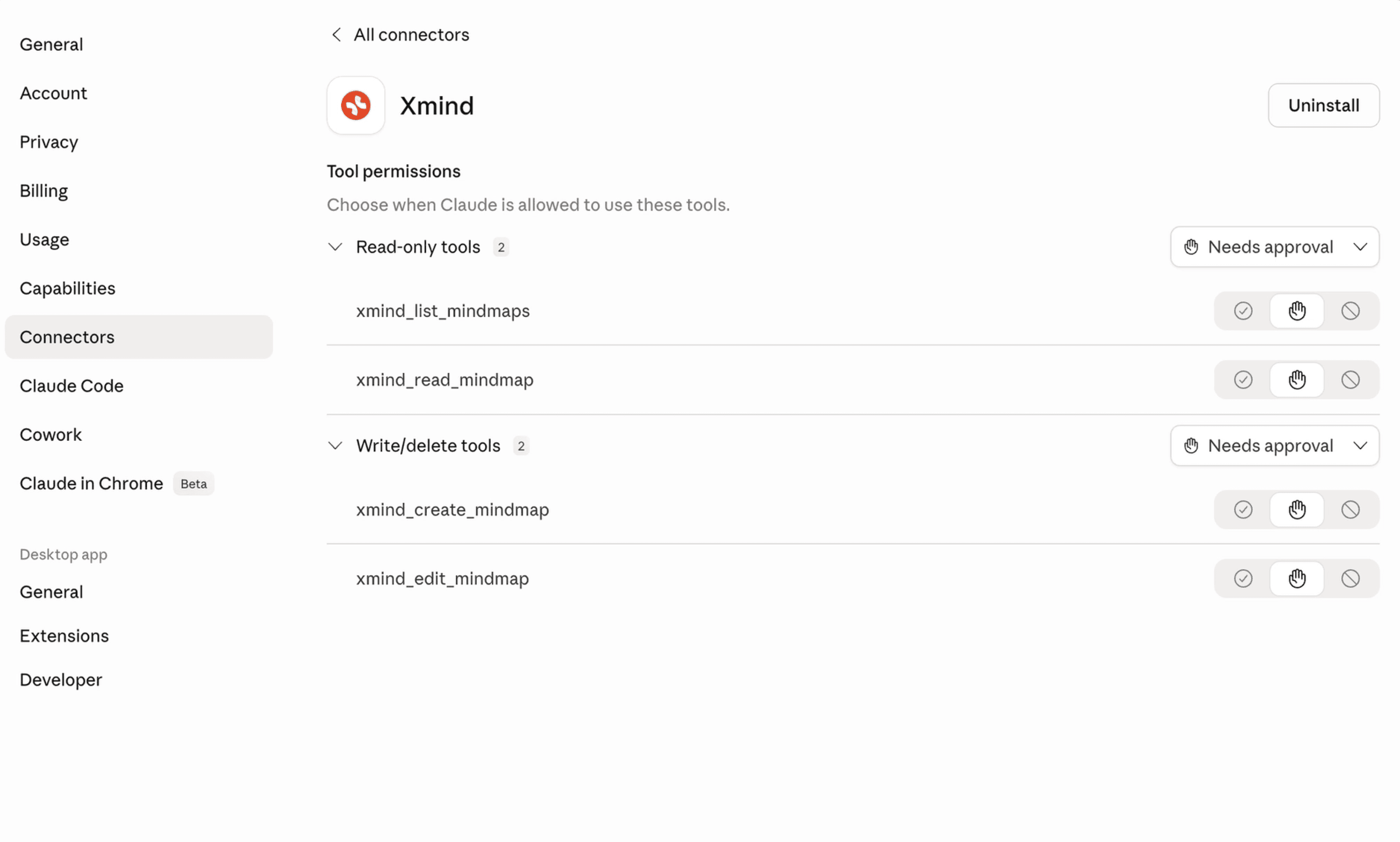 Xmind MCP interface screenshot