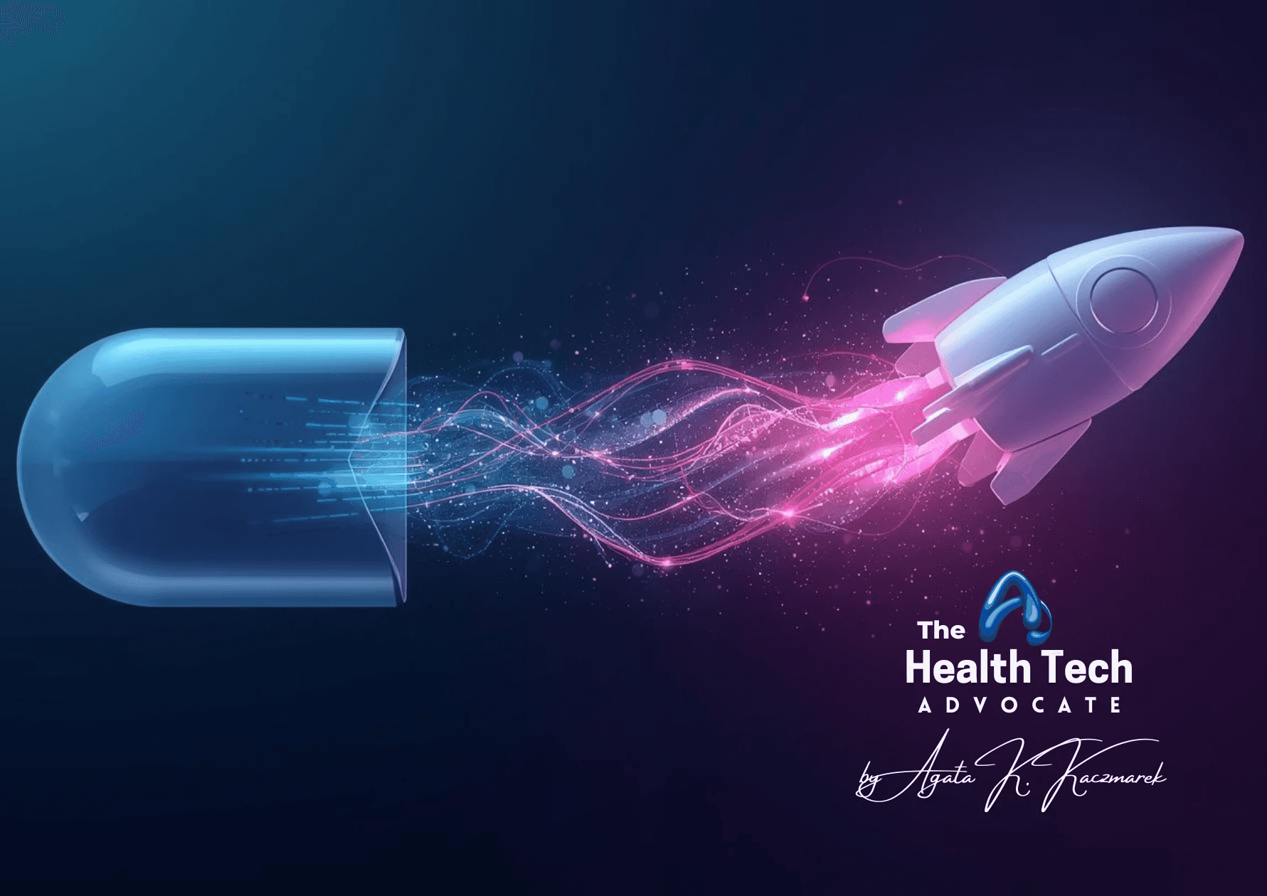 Futuristic digital pathway connecting a research laboratory to a city skyline, symbolizing the journey from lab to market with AI data streams guiding the way