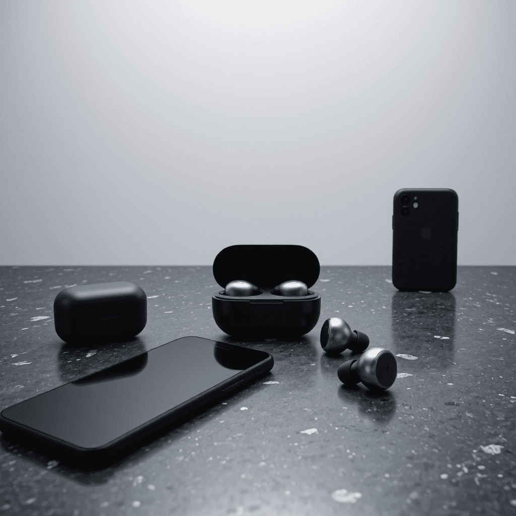 product photography of wireless earbuds
