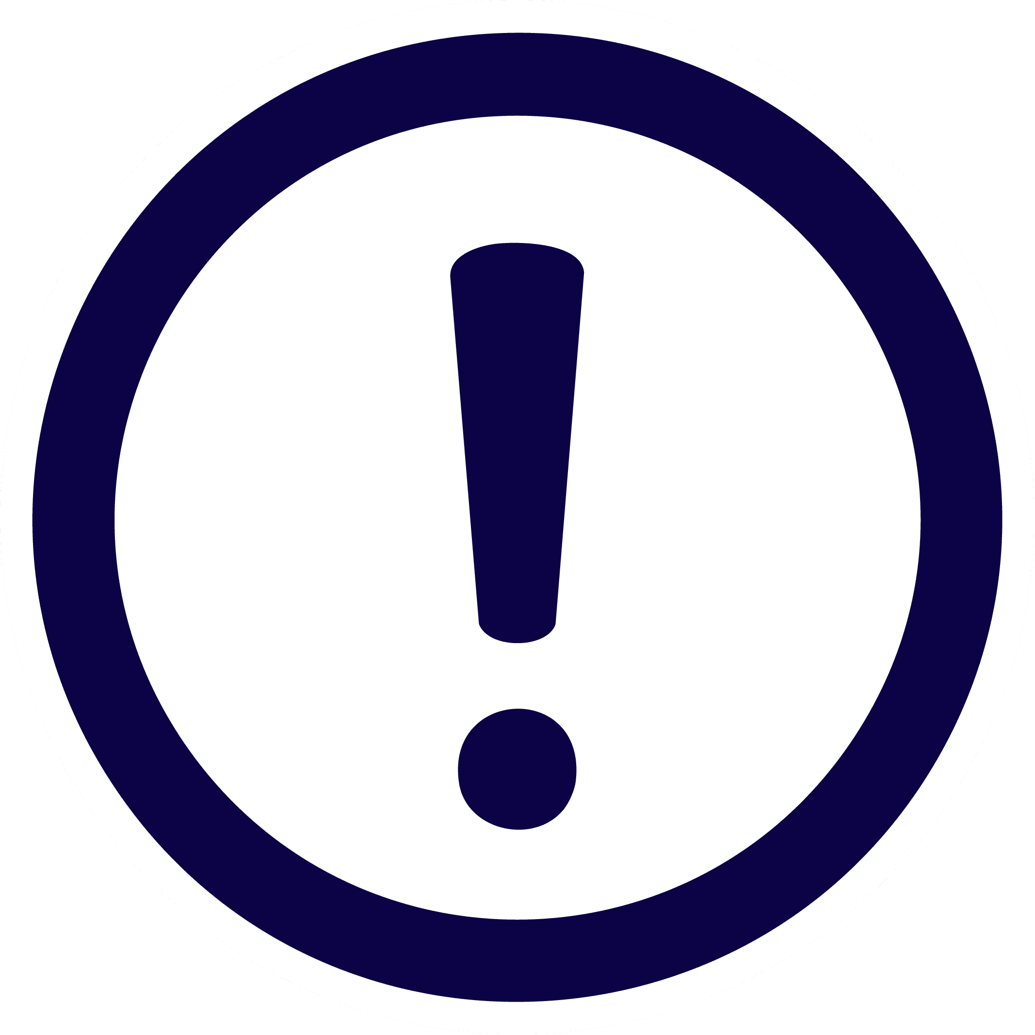 circle icon of an exclamation point in a blue circle