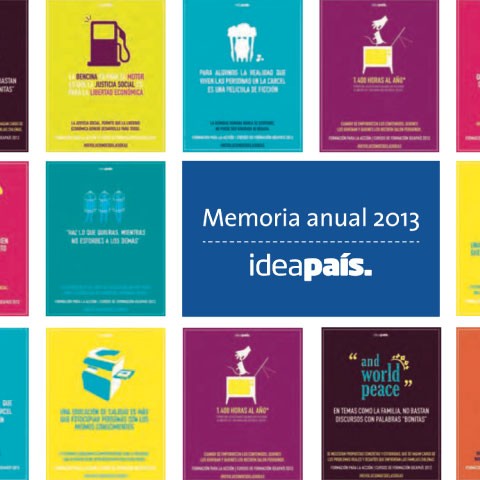 Portada de Memoria Anual 2013, documento de transparencia de IdeaPaís, mostrando una ilustración isométrica de una ciudad.