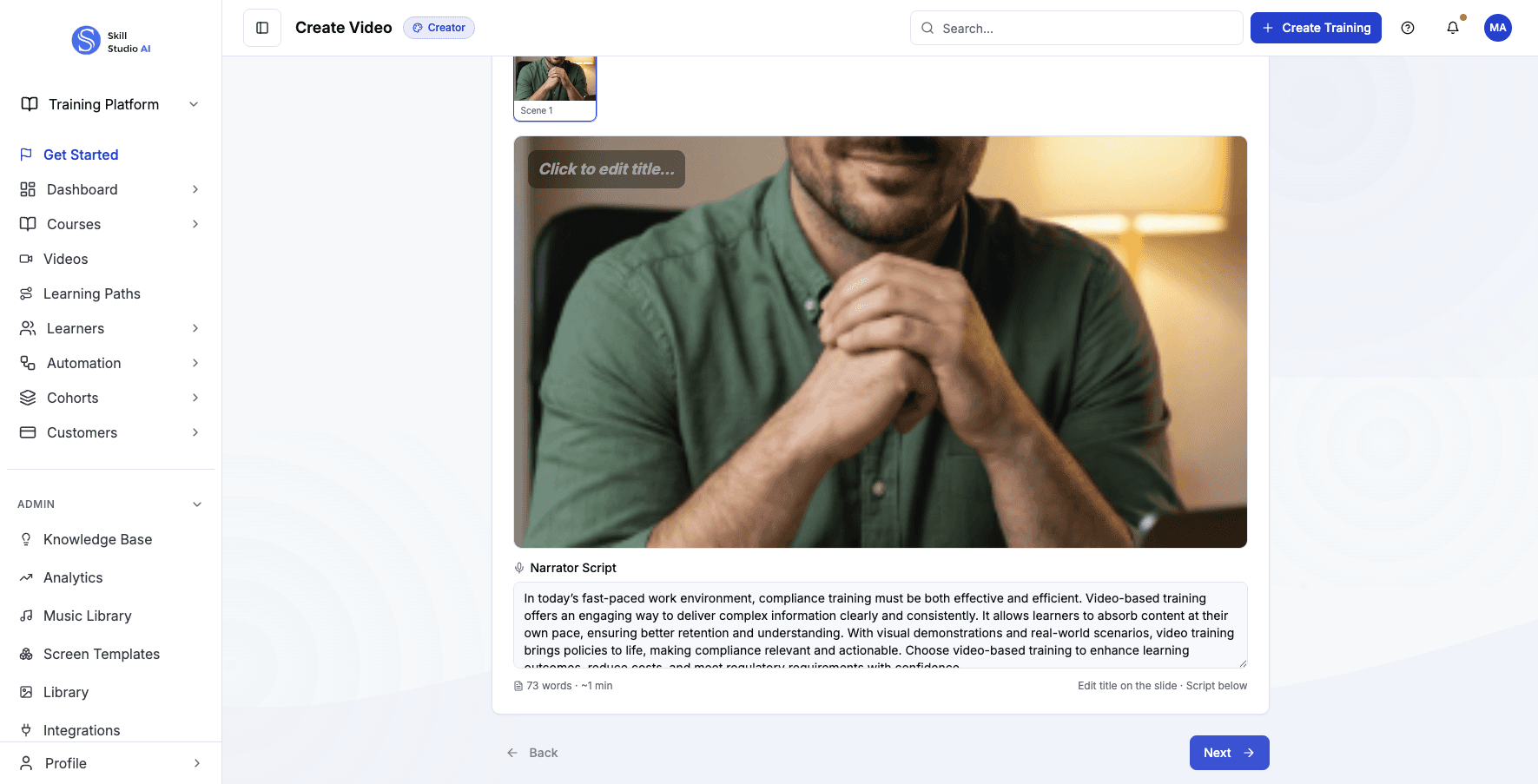 Click Next to proceed to the avatar and voice selection step.