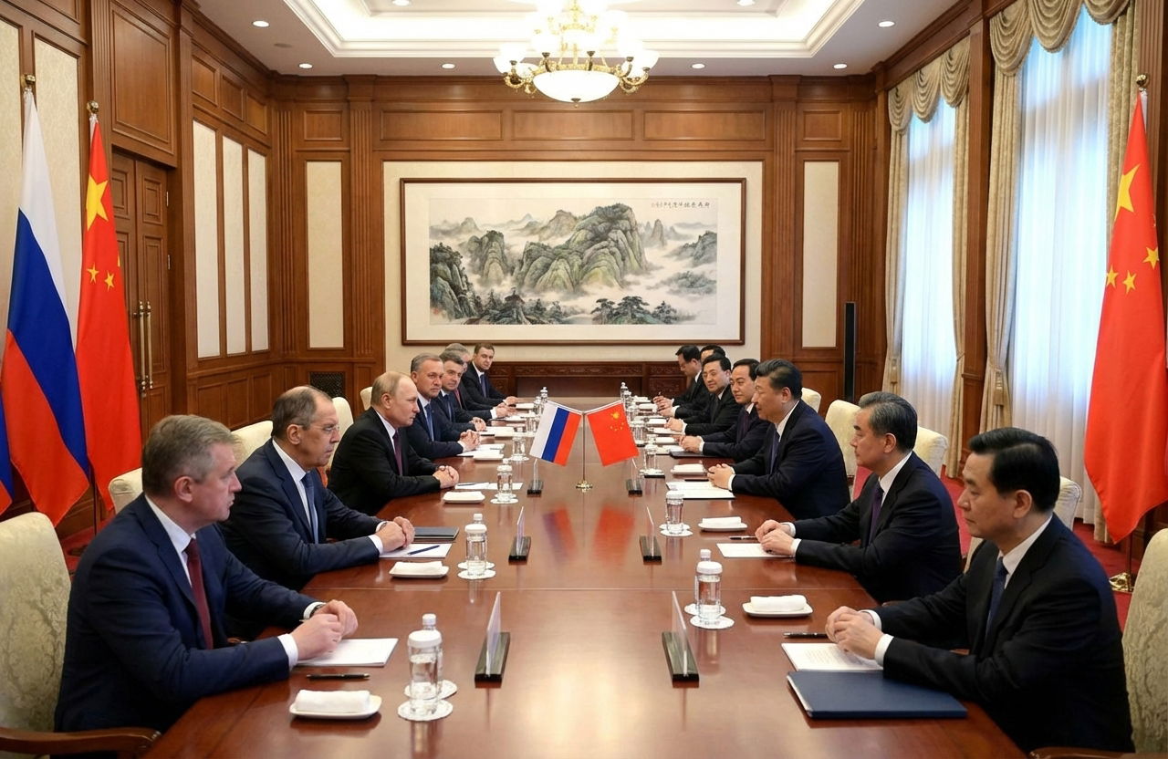 mid-article image showing a general diplomatic meeting setting between Russia and China