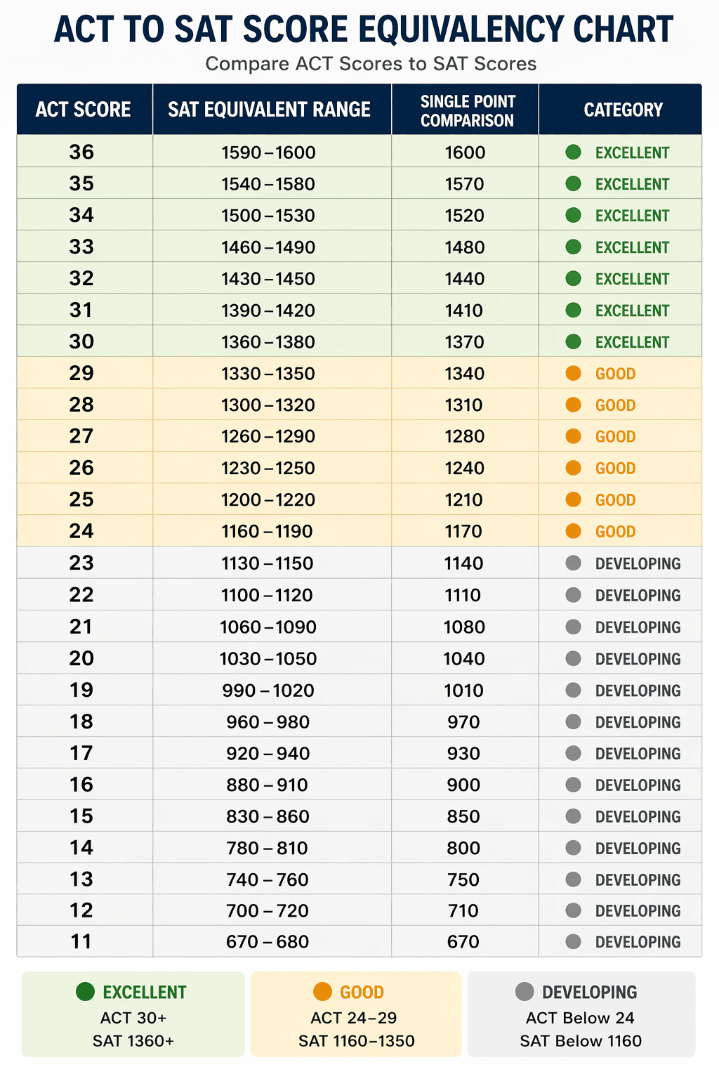 act to sat score conversion chart