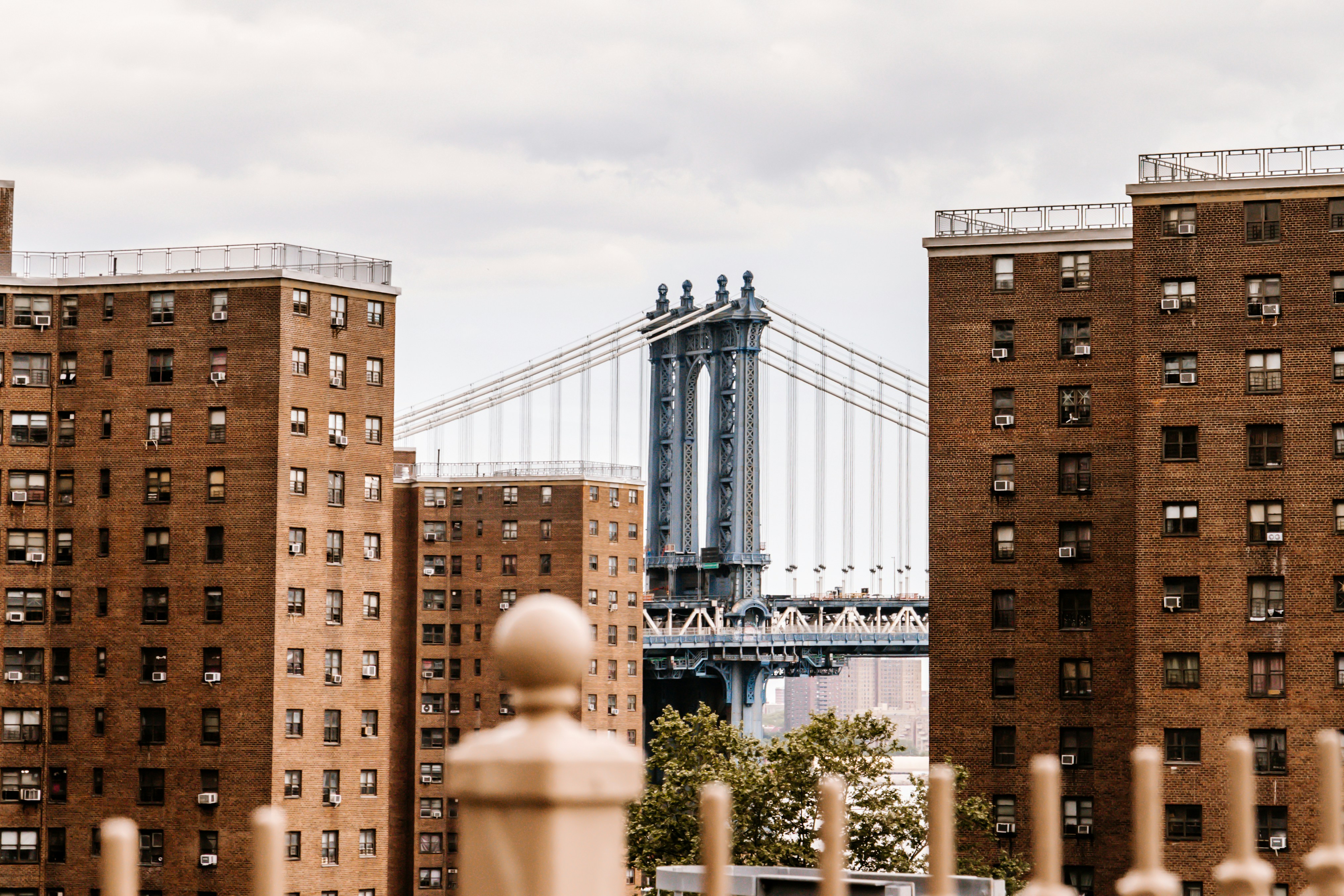 a view of the brooklyn bridge from a distance