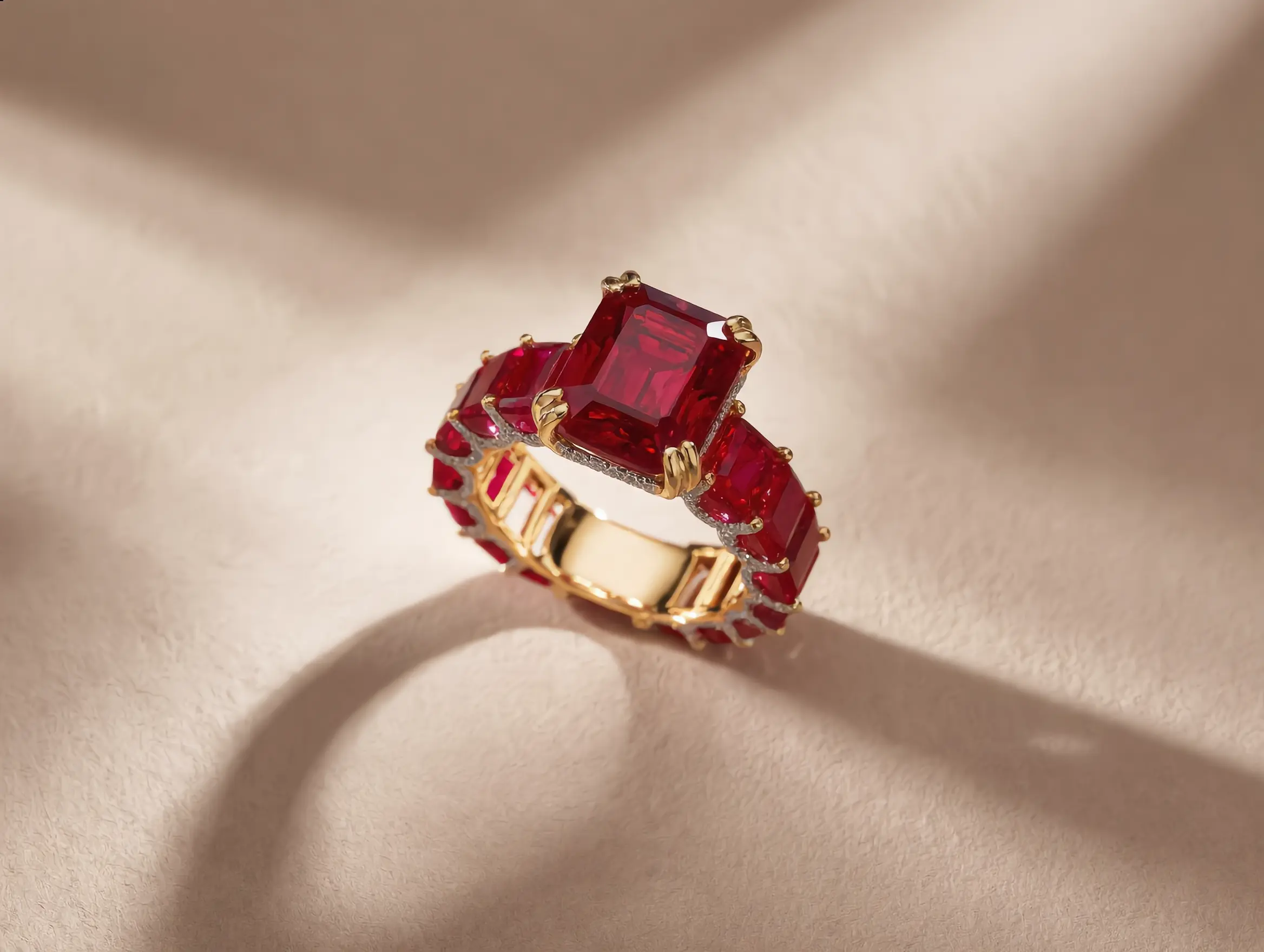 Side-angle view of a Lab-Grown Ruby Engagement ring by Lab Grown Dreams Thai.