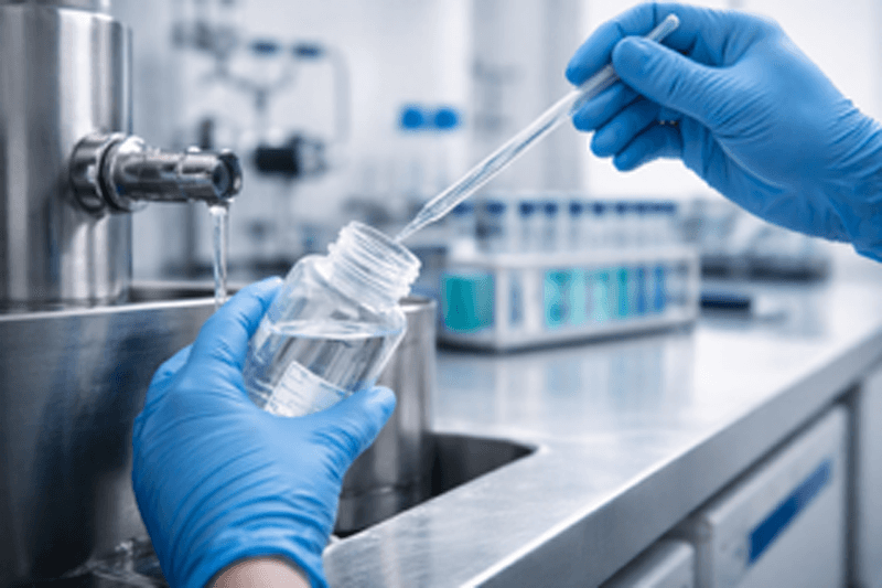 hands holding bottle and pipette