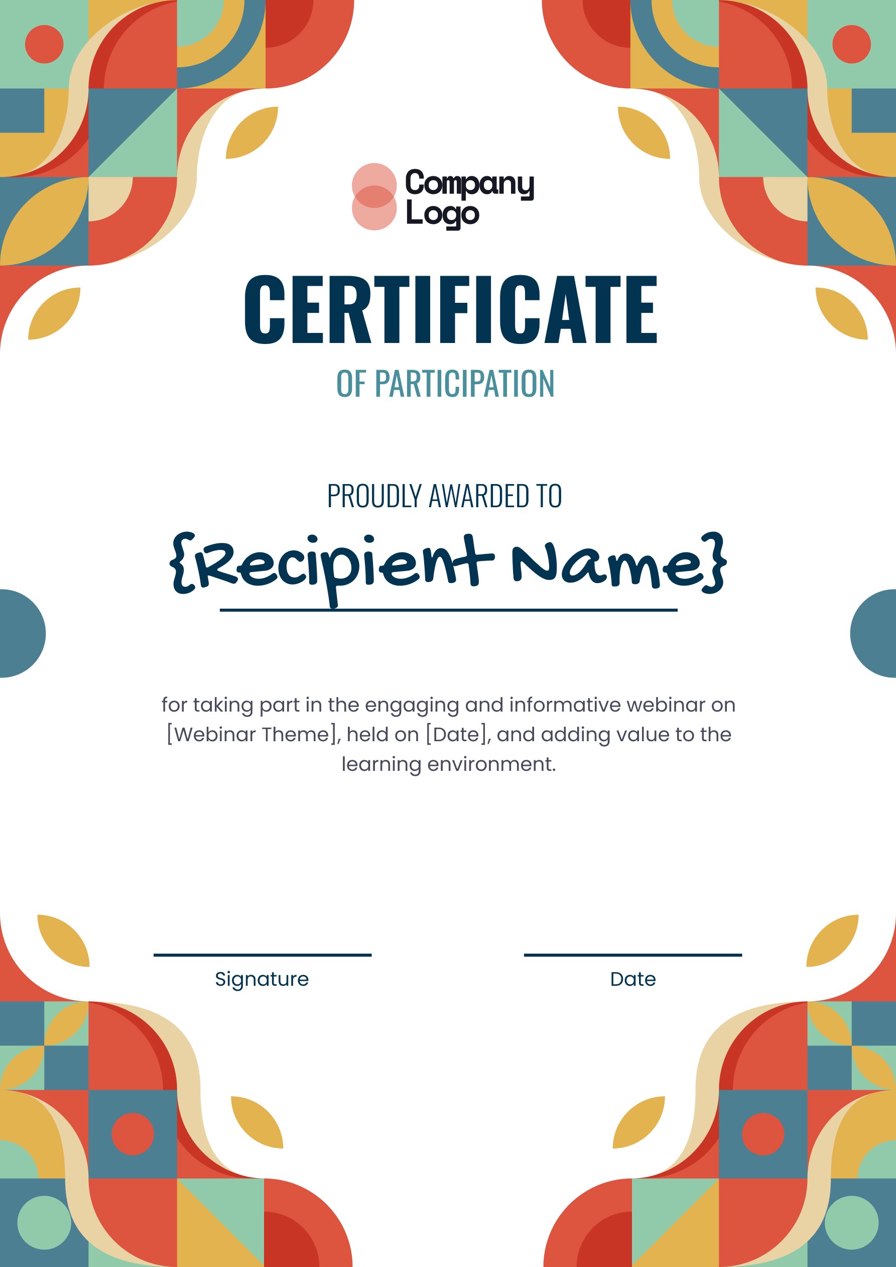 Wauld - Vibrant and multi-colored portrait appreciation certificate template