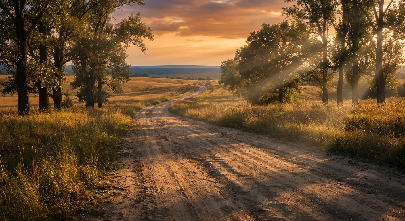 Sunlit rural road at sunset, RockN' Socials Digital Marketing Agency.