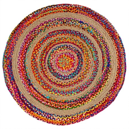 Handcrafted multicolor braided round jute rug for boho home décor