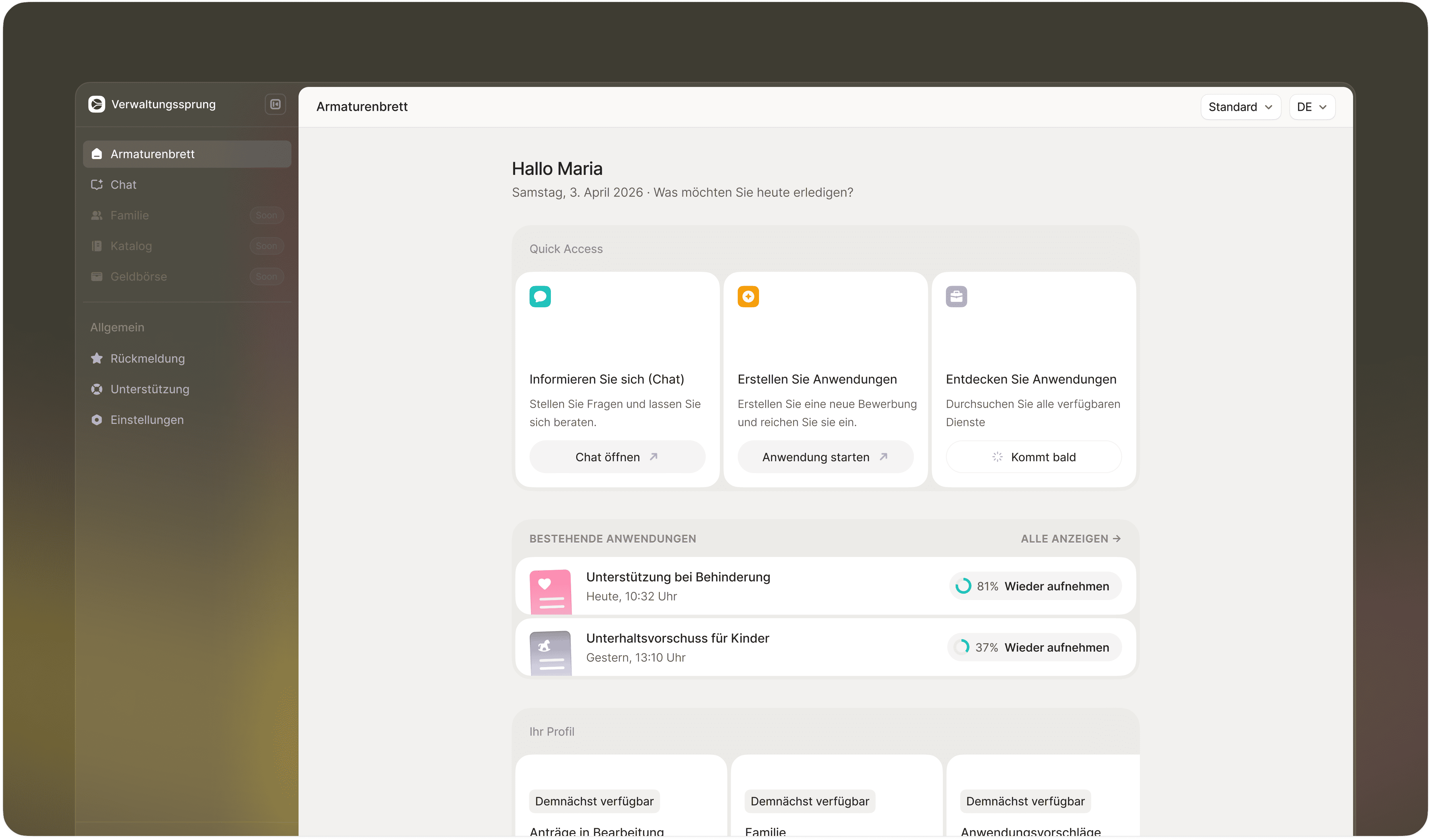 Vermaltungssprung Dashboard
