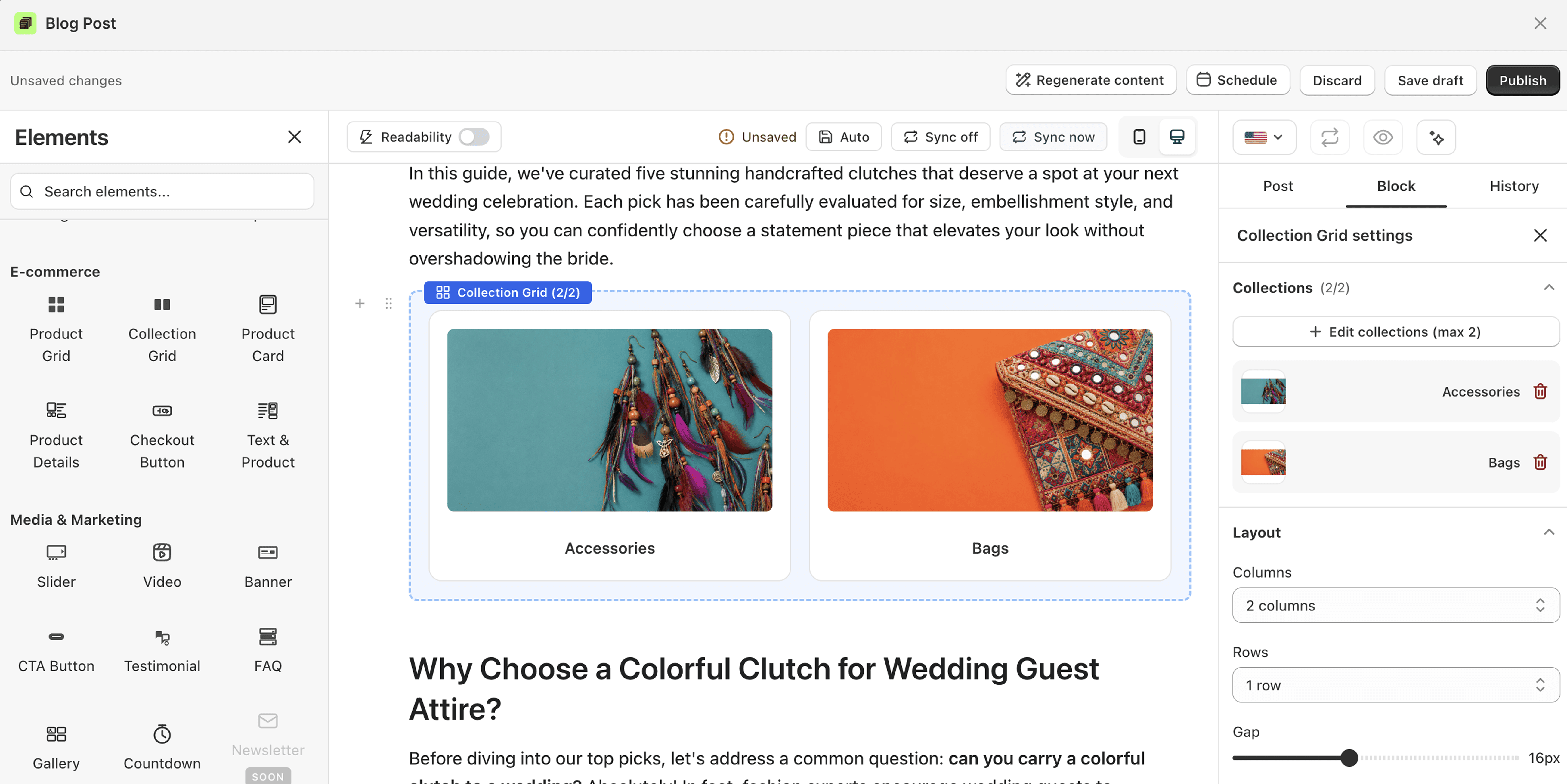 How to add a product collection to a blog post in Shopify?