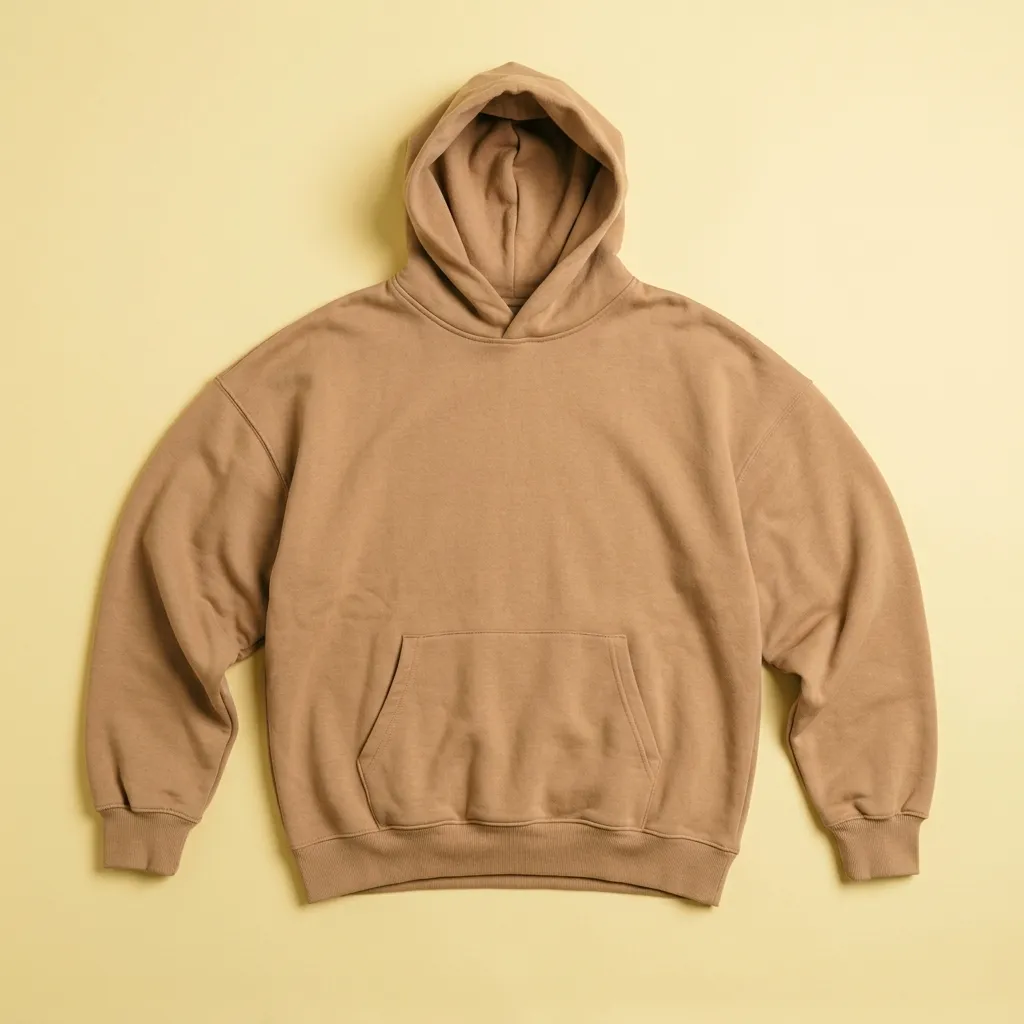 A cream colour t-shirt laid flat on a light purple background there are 2 thread cone and a comb kept on the corner