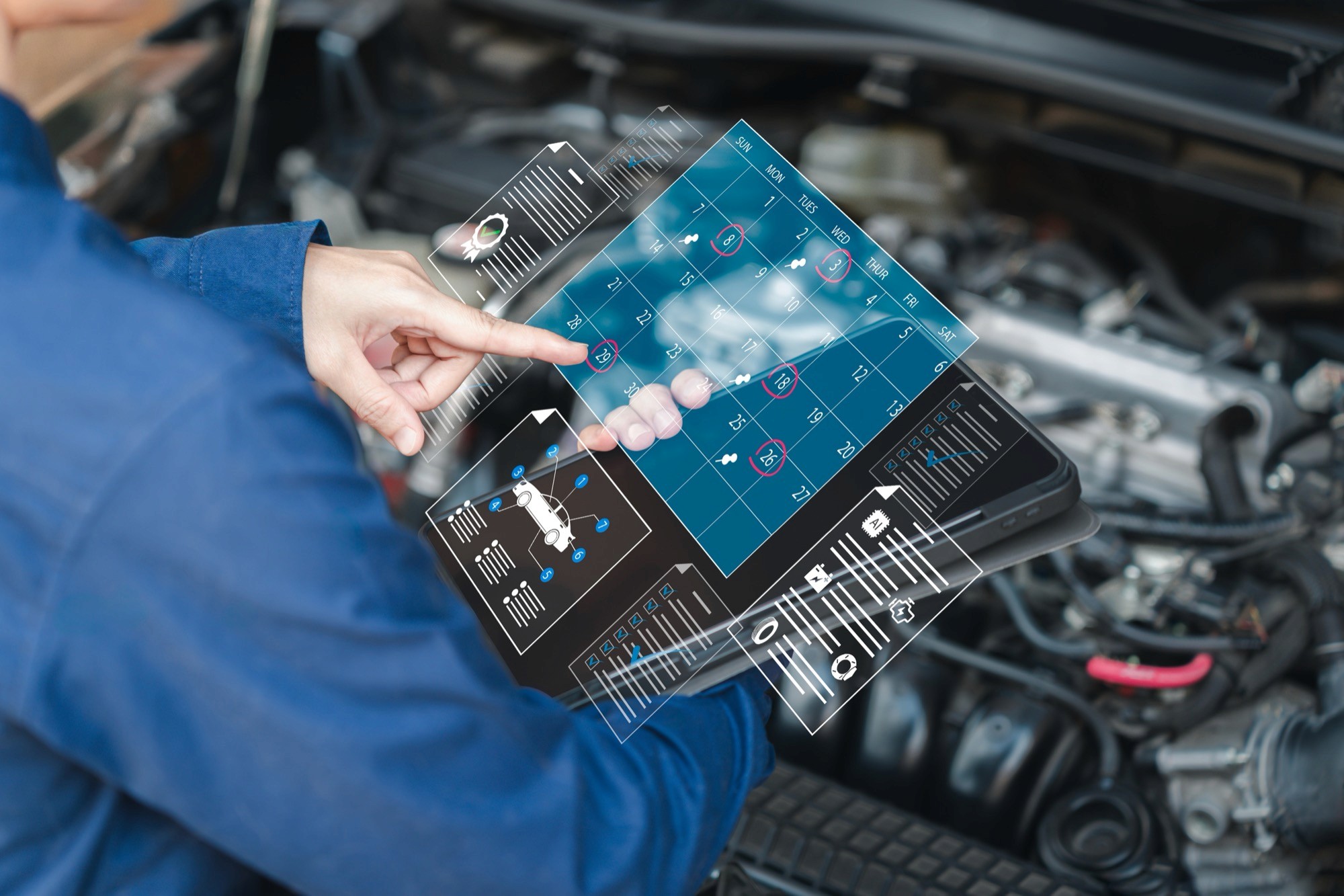 Calendar topic checking appointment schedule of car service concept